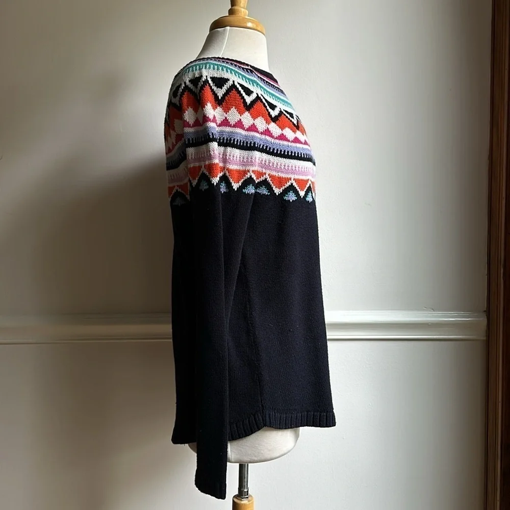 Talbots Fair Isle Sweater Crew Navy Pink Orange medium EUC